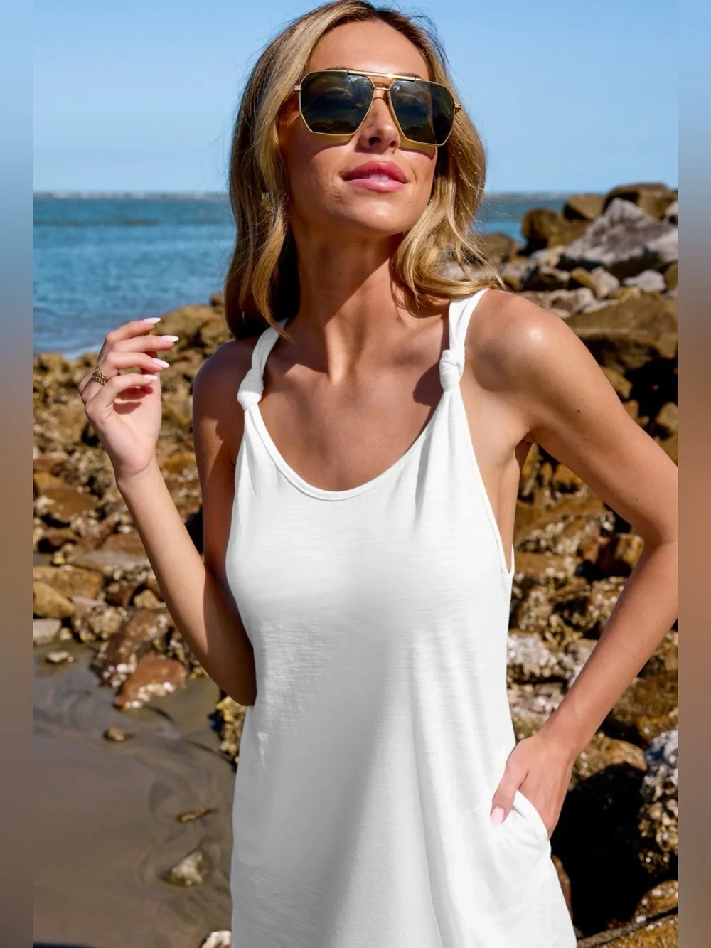 Cupshe • Women’s Ivory White Twist Jersey Cover-Up Dress XL NWT - Picture 6 of 6